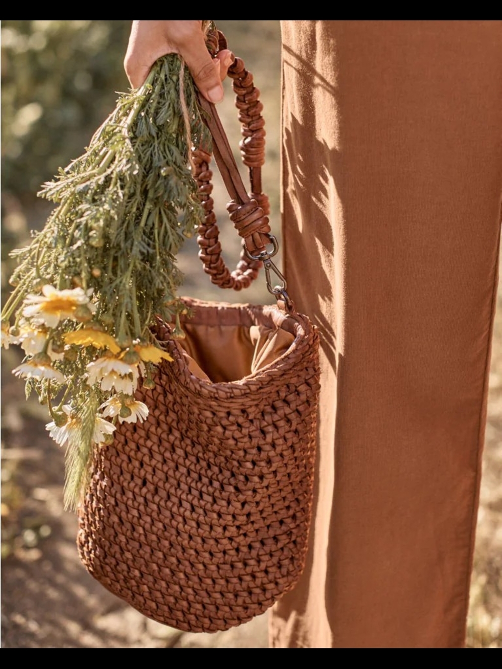 Latico Woven Bucket Shoulder Bag in Brown - Picture 3 of 8